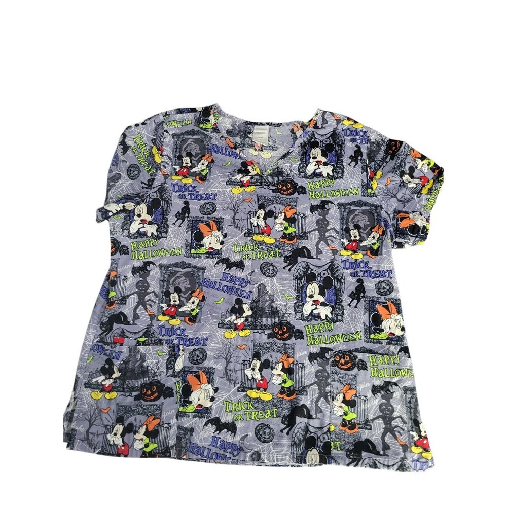 Disney Mickey Minnie Mouse Scrub Top XL Halloween Gray Nurse Doctor Vet Holiday
